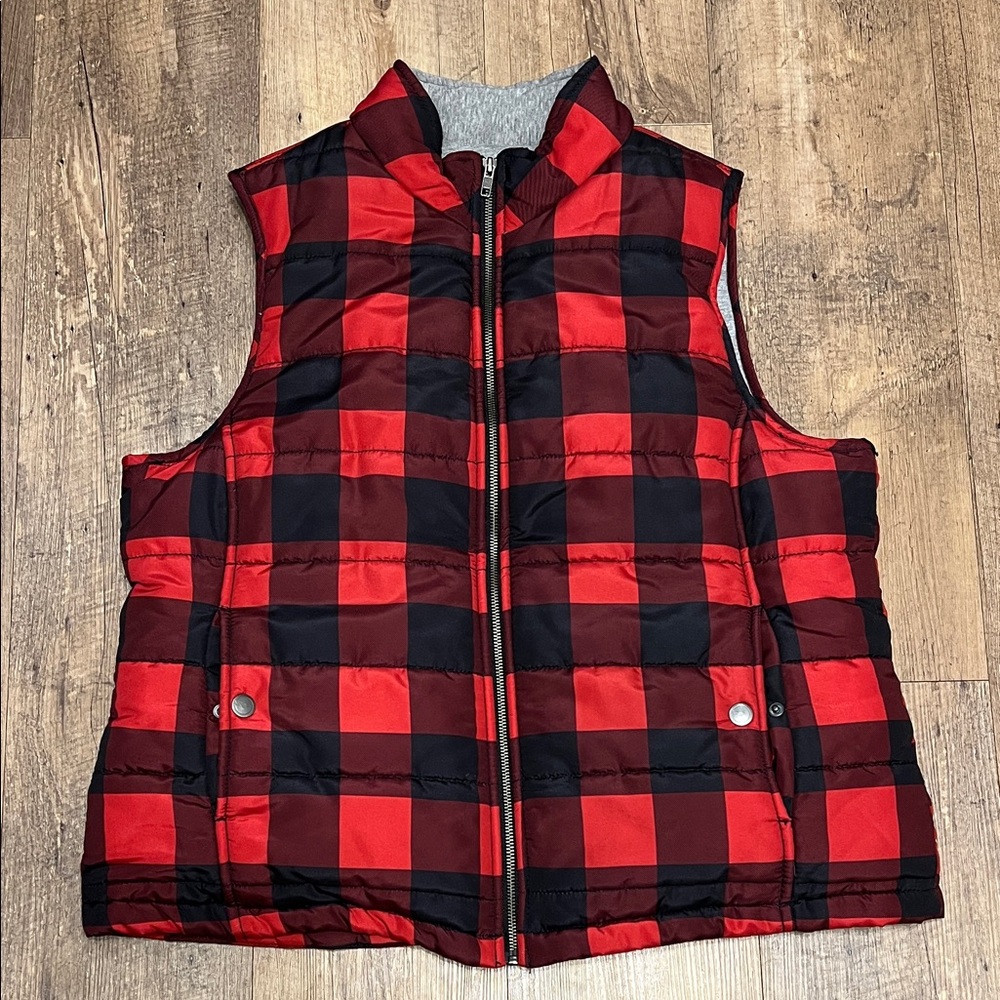 Natural Reflections Women’s Black & Red (Buffalo Plaid) Zipper Vest, Size XL EUC